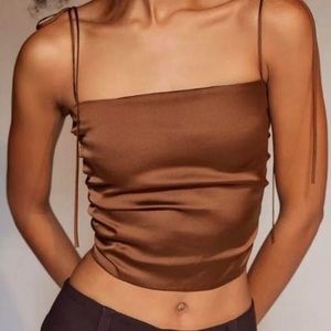 Brown silk crop top